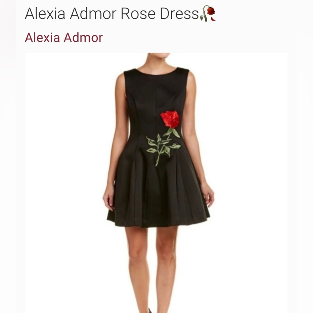 Alexia Admor Black Cocktail Dress with Red Embroidered Rose - size Small